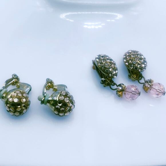Set of Two Rhinestone Clip Earrings - Picture 6 of 6
